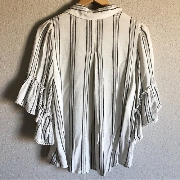 Anthro Maven West Striped Gauzy Wide Flare Sleeve Blouse - Picture 2 of 10